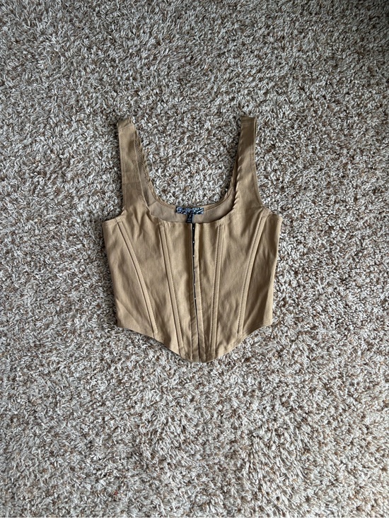 Dolls Kill Tops - Dolls Kill Tan Corset Tank Bodysuit